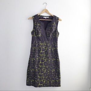 Boden Notch Neck Purple Green Printed Shift Dress